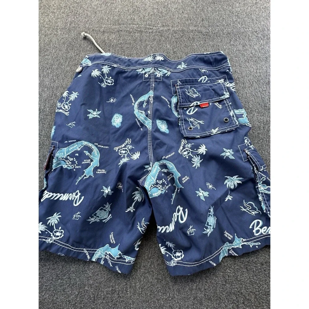 J. Crew Board Shorts Mens‎ Size 36 Blue Bermuda Palm Trees Island Pockets Beach